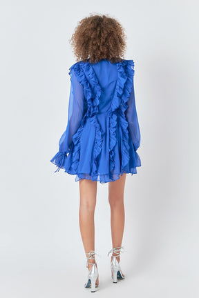 ENDLESS ROSE - Long-Sleeve Ruffle Mini Dress - DRESSES available at Objectrare