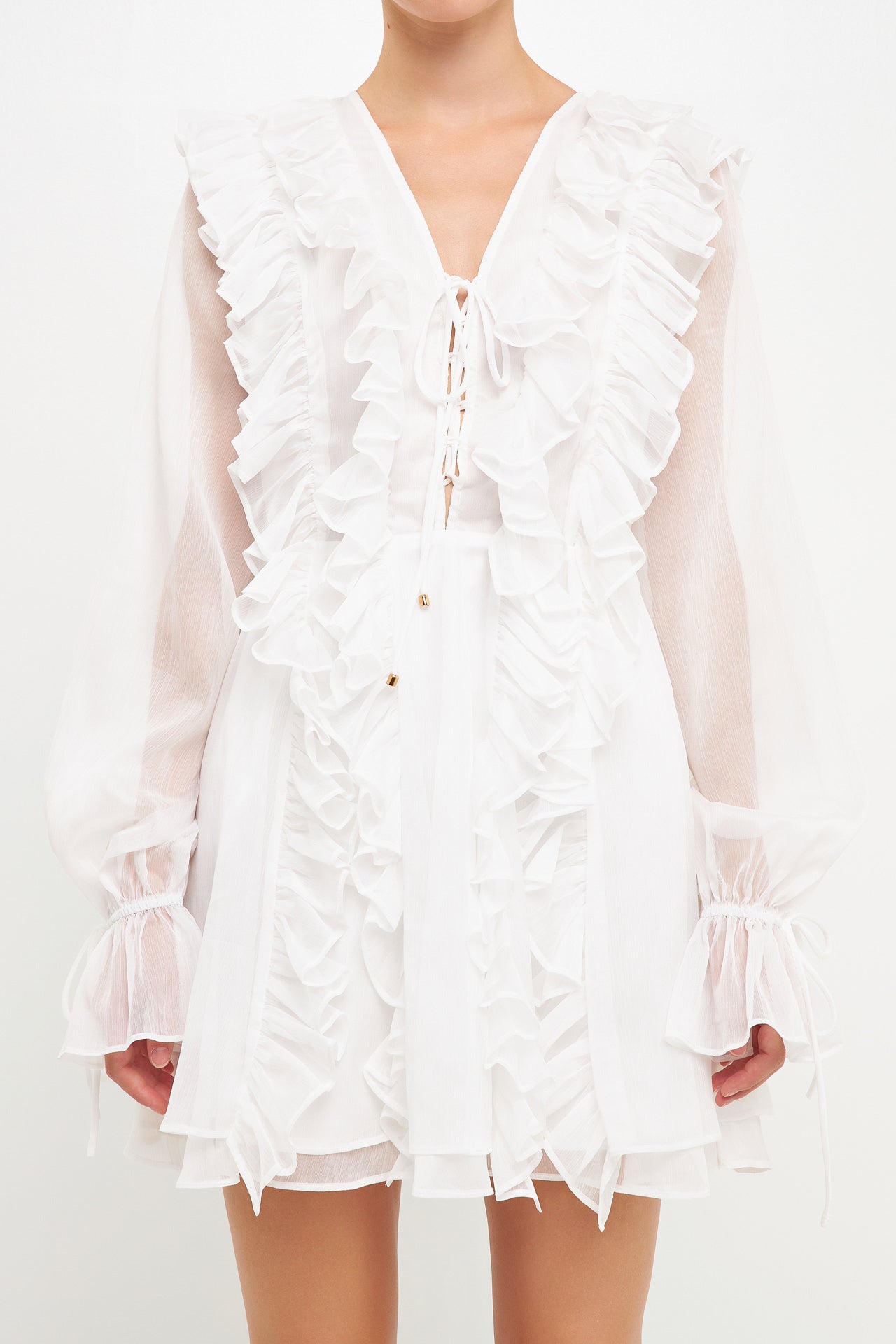 Long-Sleeve Ruffle Mini Dress