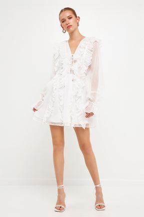 Long-Sleeve Ruffle Mini Dress