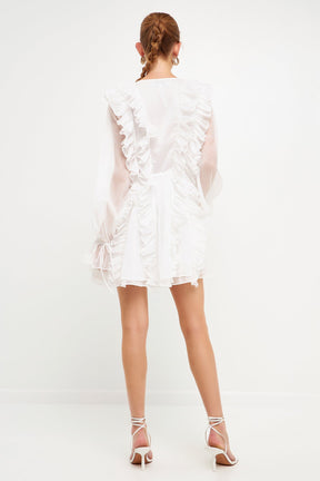 Long-Sleeve Ruffle Mini Dress