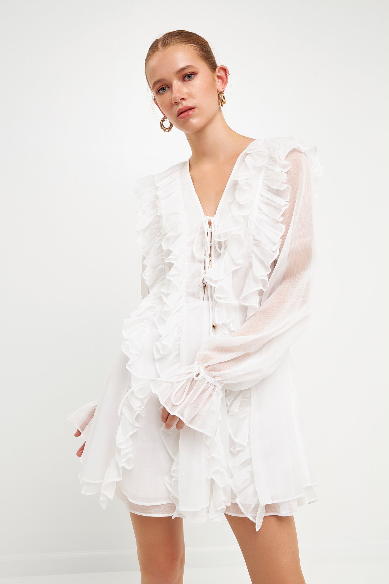 Long-Sleeve Ruffle Mini Dress