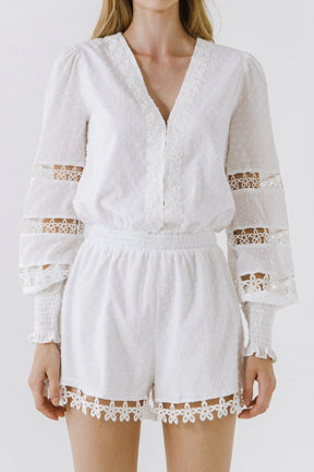 Lace Trim V-Neck Romper
