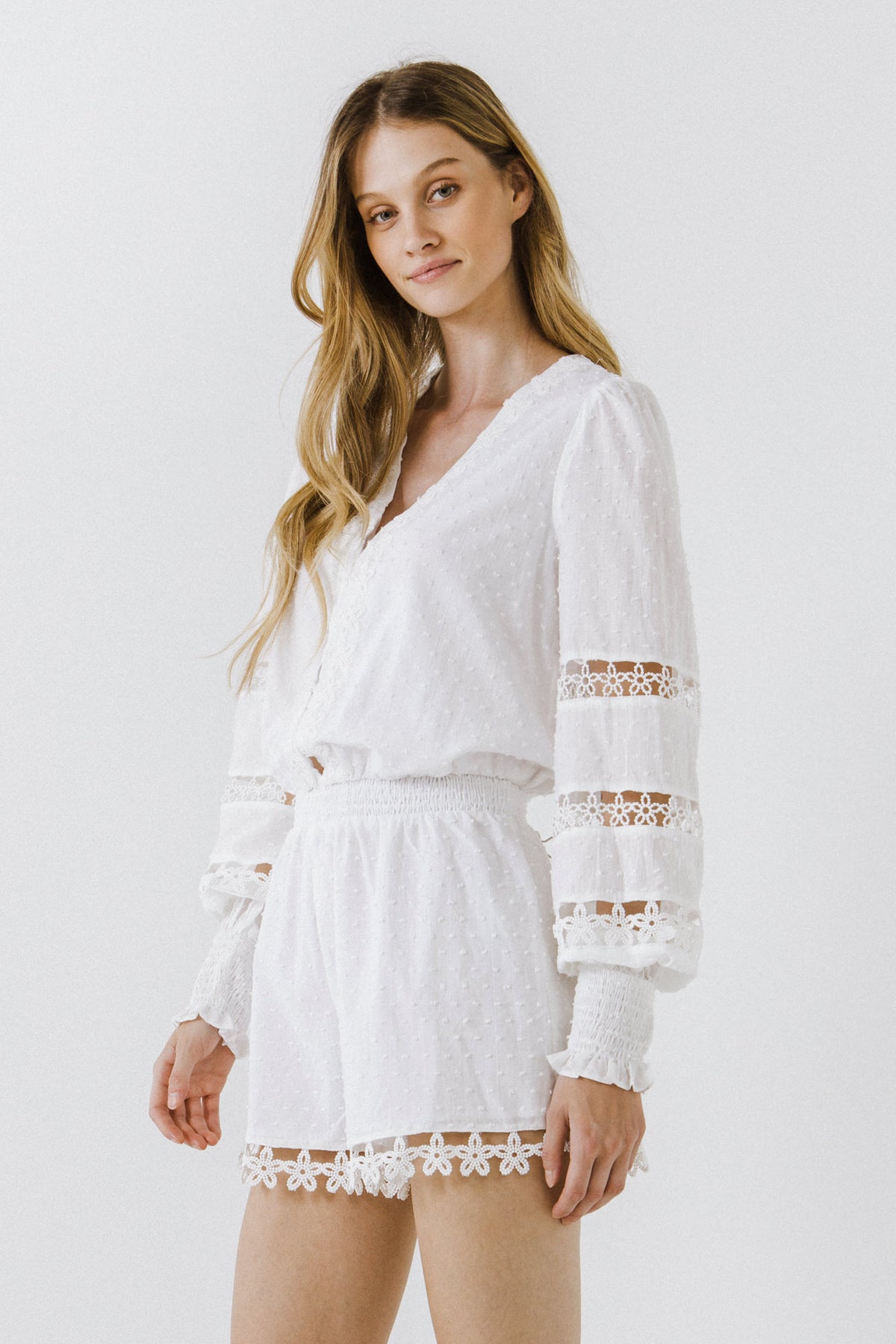 Lace Trim V-Neck Romper