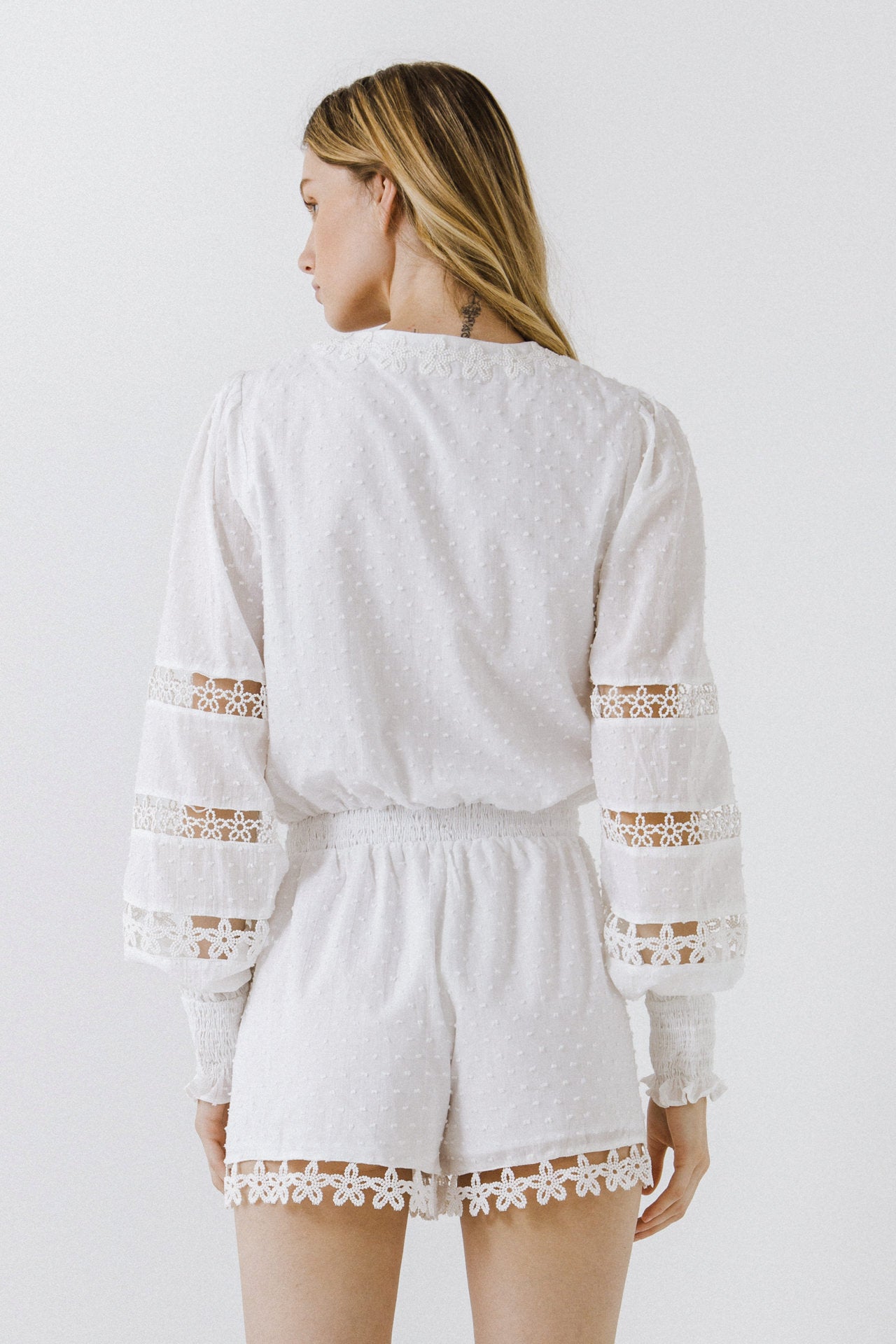 Lace Trim V-Neck Romper