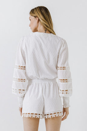 Lace Trim V-Neck Romper