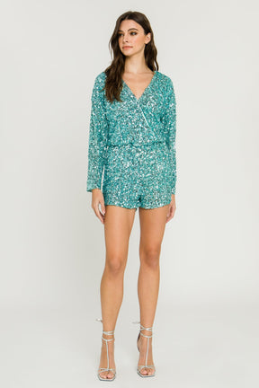 ENDLESS ROSE - Sequin Wrap Romper - ROMPERS available at Objectrare