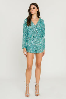 ENDLESS ROSE - Endless Rose - Sequin Wrap Long Sleeves Romper - ROMPERS available at Objectrare