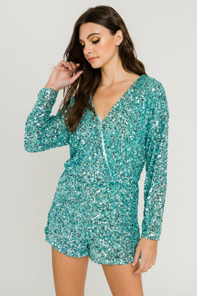 ENDLESS ROSE - Sequin Wrap Romper - ROMPERS available at Objectrare