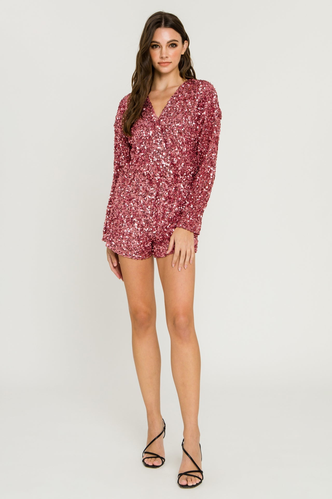 ENDLESS ROSE - Endless Rose - Sequin Wrap Long Sleeves Romper - ROMPERS available at Objectrare