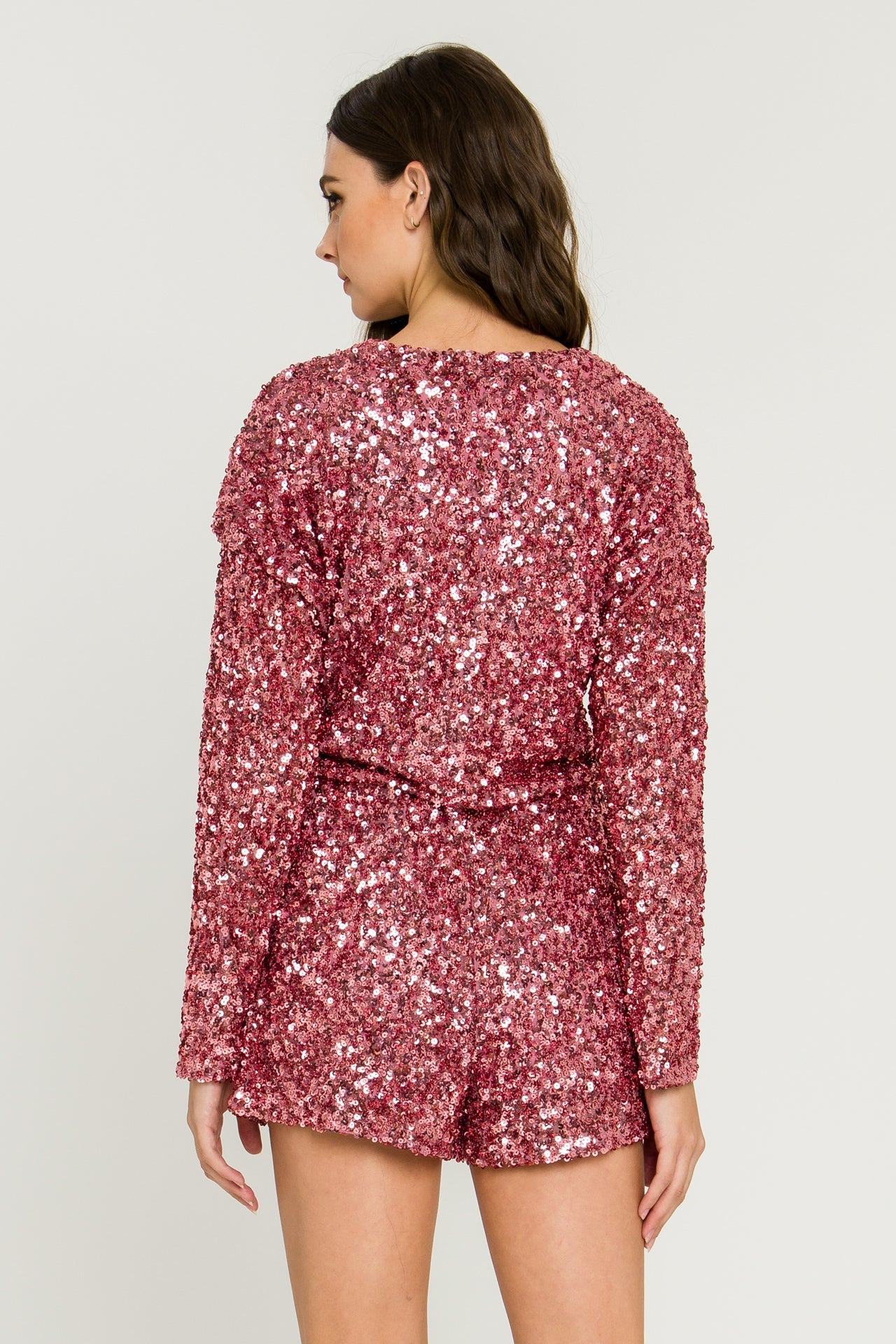 ENDLESS ROSE - Endless Rose - Sequin Wrap Long Sleeves Romper - ROMPERS available at Objectrare