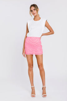 ENDLESS ROSE - Beads Embroidered Mini Skirt - SKIRTS available at Objectrare