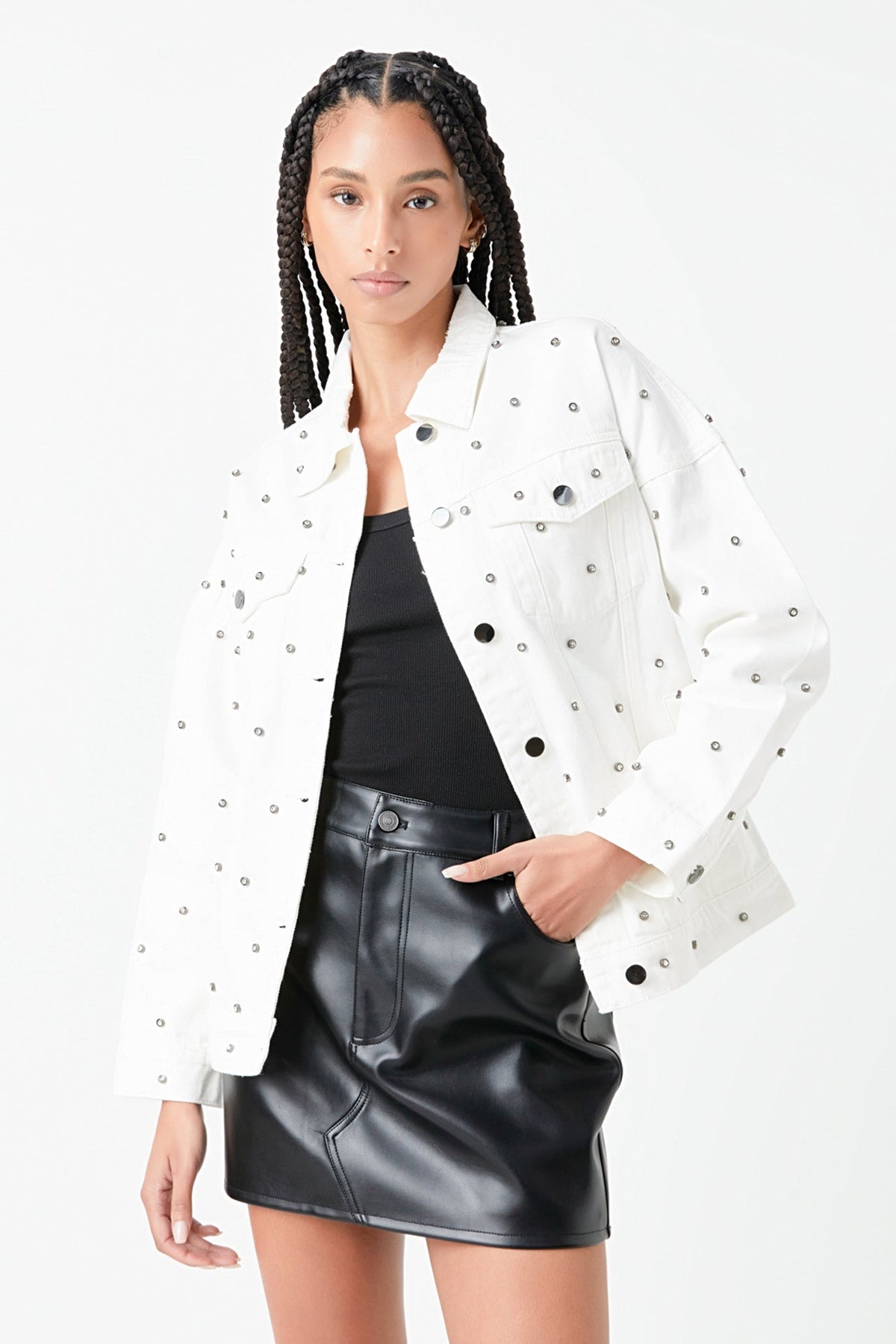 GREY LAB - Studded Denim Jacket - JACKETS available at Objectrare