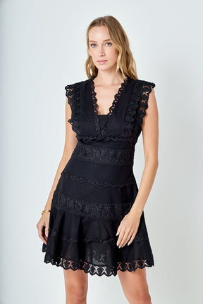 ENDLESS ROSE - Plunging Neck Lace Trim Dress - DRESSES available at Objectrare