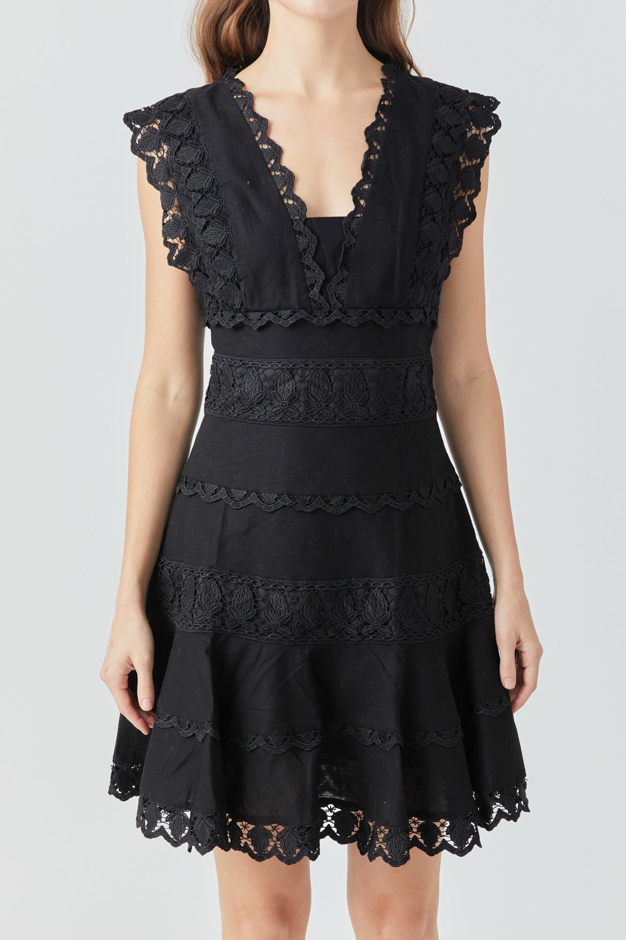 ENDLESS ROSE - Endless Rose - Plunging Neck Lace Trim Dress - DRESSES available at Objectrare