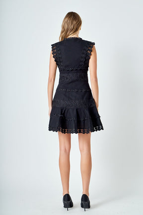 ENDLESS ROSE - Plunging Neck Lace Trim Dress - DRESSES available at Objectrare