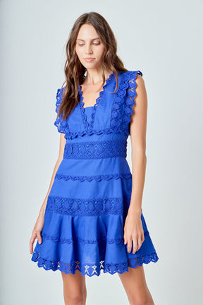 Plunging Neck Lace Trim Dress