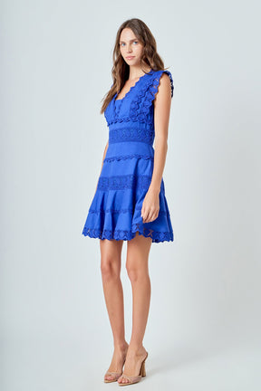 Plunging Neck Lace Trim Dress