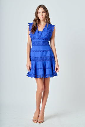 Plunging Neck Lace Trim Dress