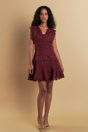 ENDLESS ROSE - Plunging Neck Lace Trim Dress - DRESSES available at Objectrare