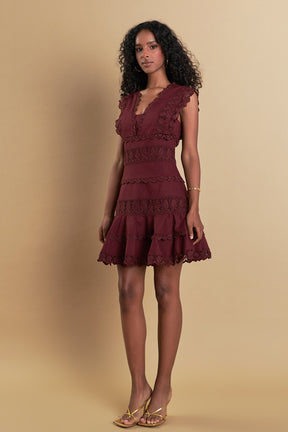 ENDLESS ROSE - Plunging Neck Lace Trim Dress - DRESSES available at Objectrare