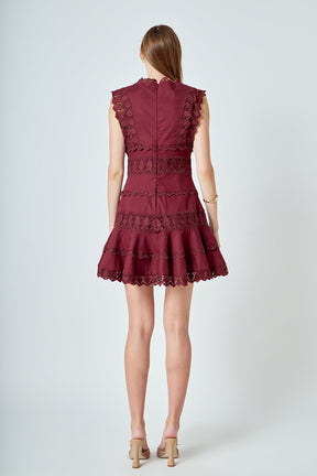 Plunging Neck Lace Trim Dress