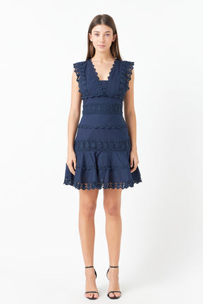 ENDLESS ROSE - Plunging Neck Lace Trim Dress - DRESSES available at Objectrare