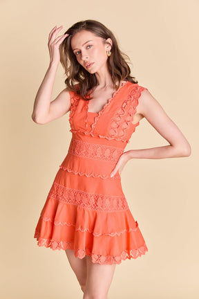 ENDLESS ROSE - Plunging Neck Lace Trim Dress - DRESSES available at Objectrare