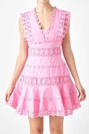 ENDLESS ROSE - Plunging Neck Lace Trim Dress - DRESSES available at Objectrare