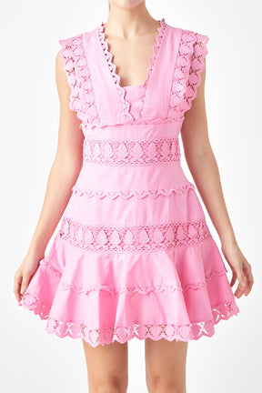 Plunging Neck Lace Trim Dress
