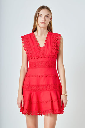 ENDLESS ROSE - Plunging Neck Lace Trim Dress - DRESSES available at Objectrare