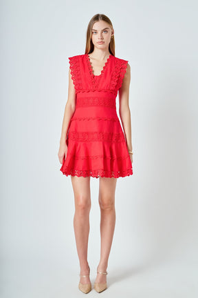 ENDLESS ROSE - Plunging Neck Lace Trim Dress - DRESSES available at Objectrare