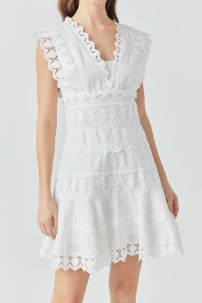 Endless Rose - Plunging Neck Lace Trim Dress