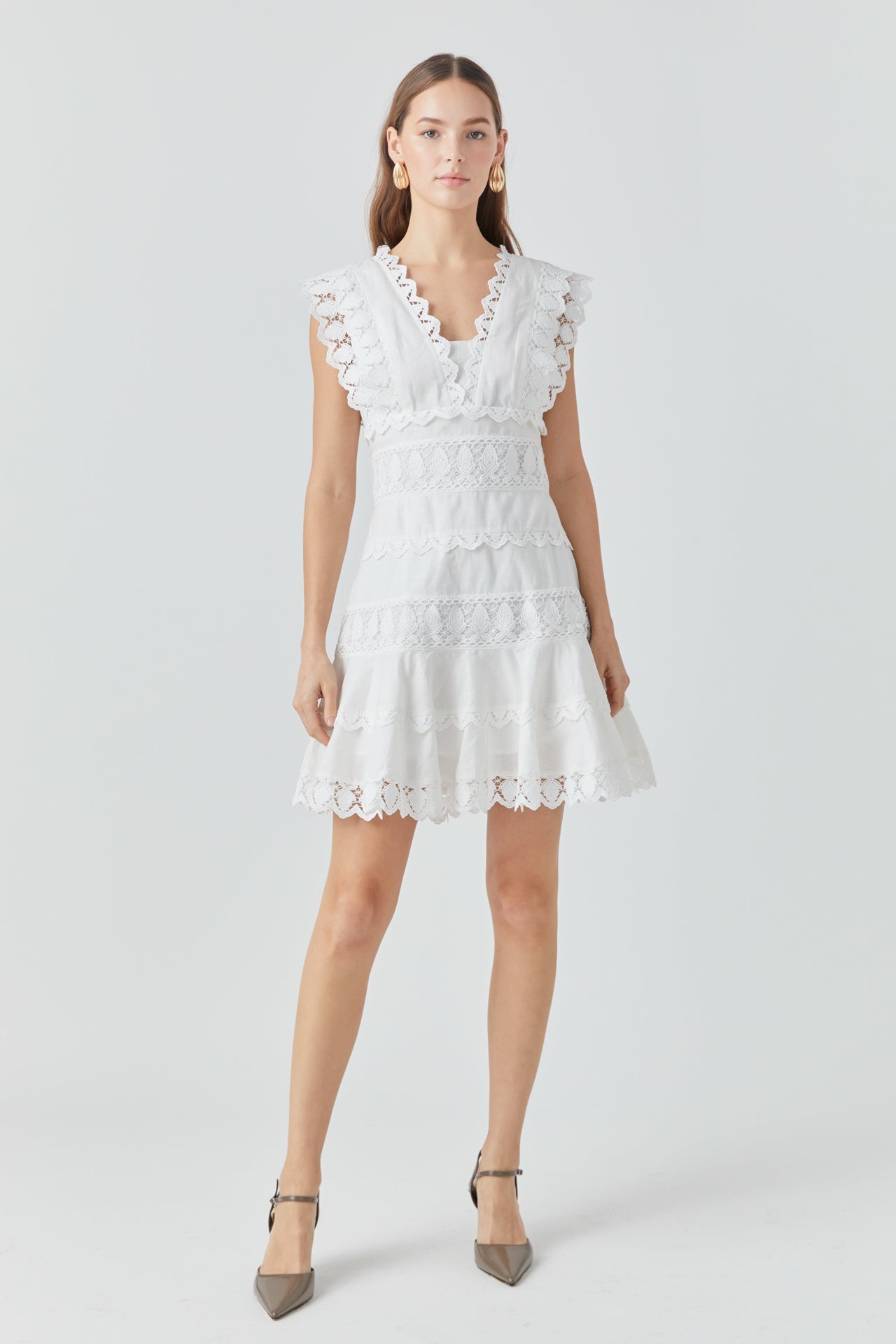 Endless Rose - Plunging Neck Lace Trim Dress