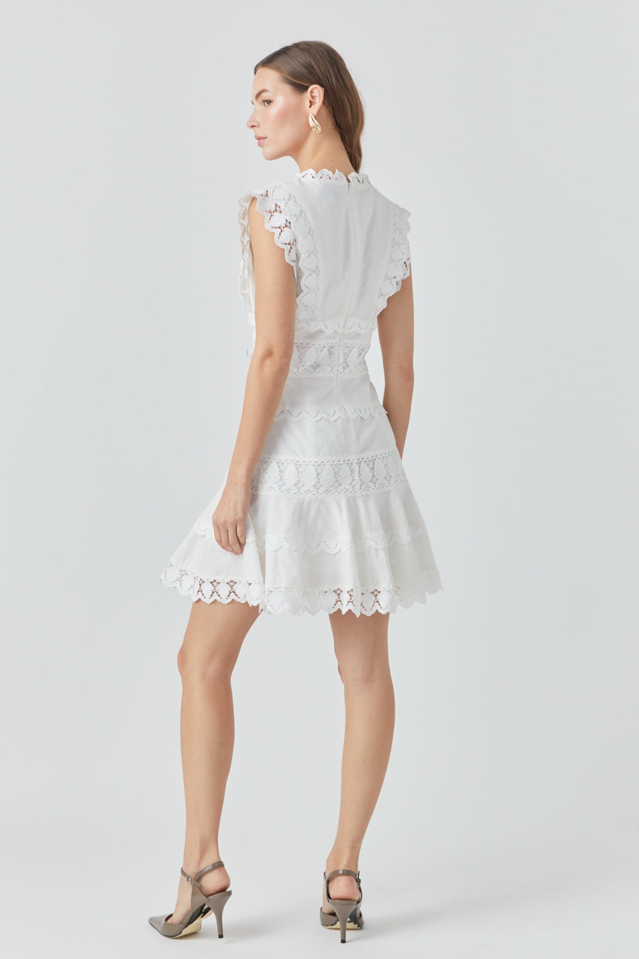 Endless Rose - Plunging Neck Lace Trim Dress