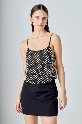 ENDLESS ROSE - Pearl Embellished Cami Top - CAMI TOPS & TANK available at Objectrare