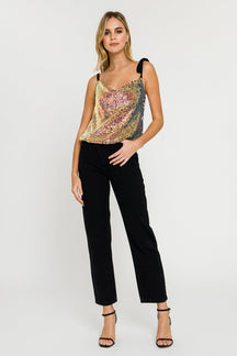 ENDLESS ROSE - Orora Sequins Ribbon Tied Top - TOPS available at Objectrare