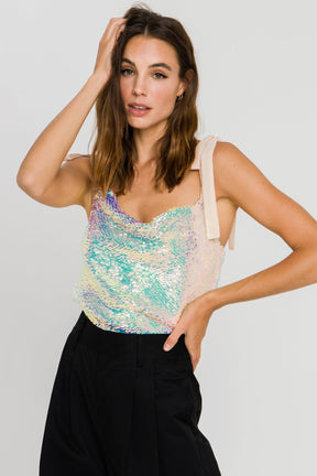 ENDLESS ROSE - Orora Sequins Ribbon Tied Top - TOPS available at Objectrare