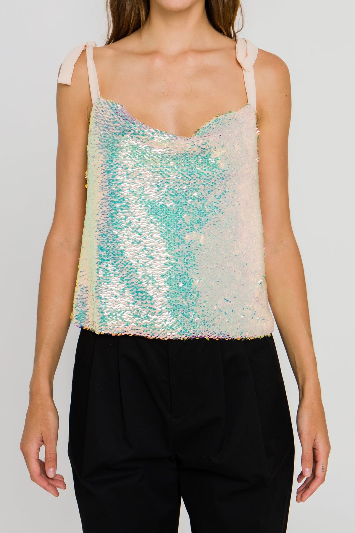 ENDLESS ROSE - Orora Sequins Ribbon Tied Top - TOPS available at Objectrare