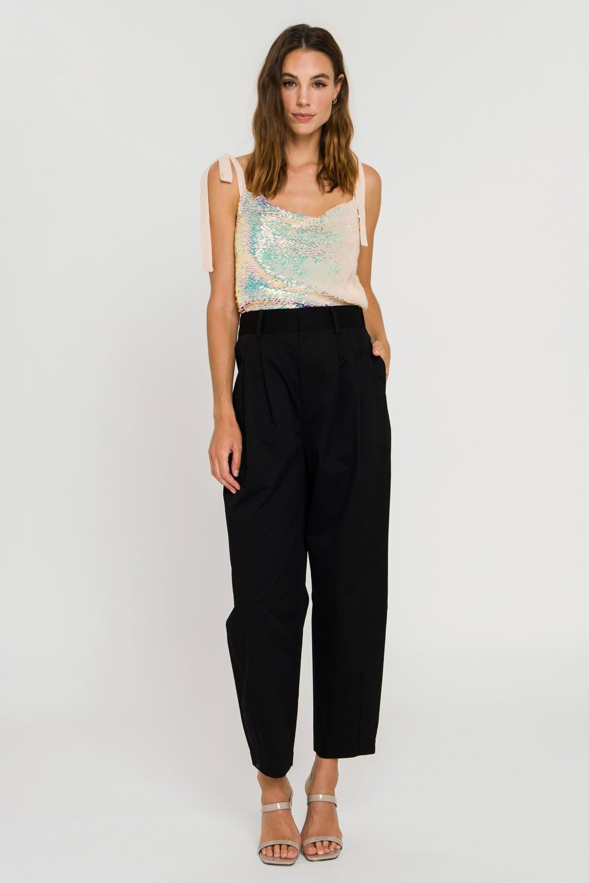 ENDLESS ROSE - Orora Sequins Ribbon Tied Top - TOPS available at Objectrare