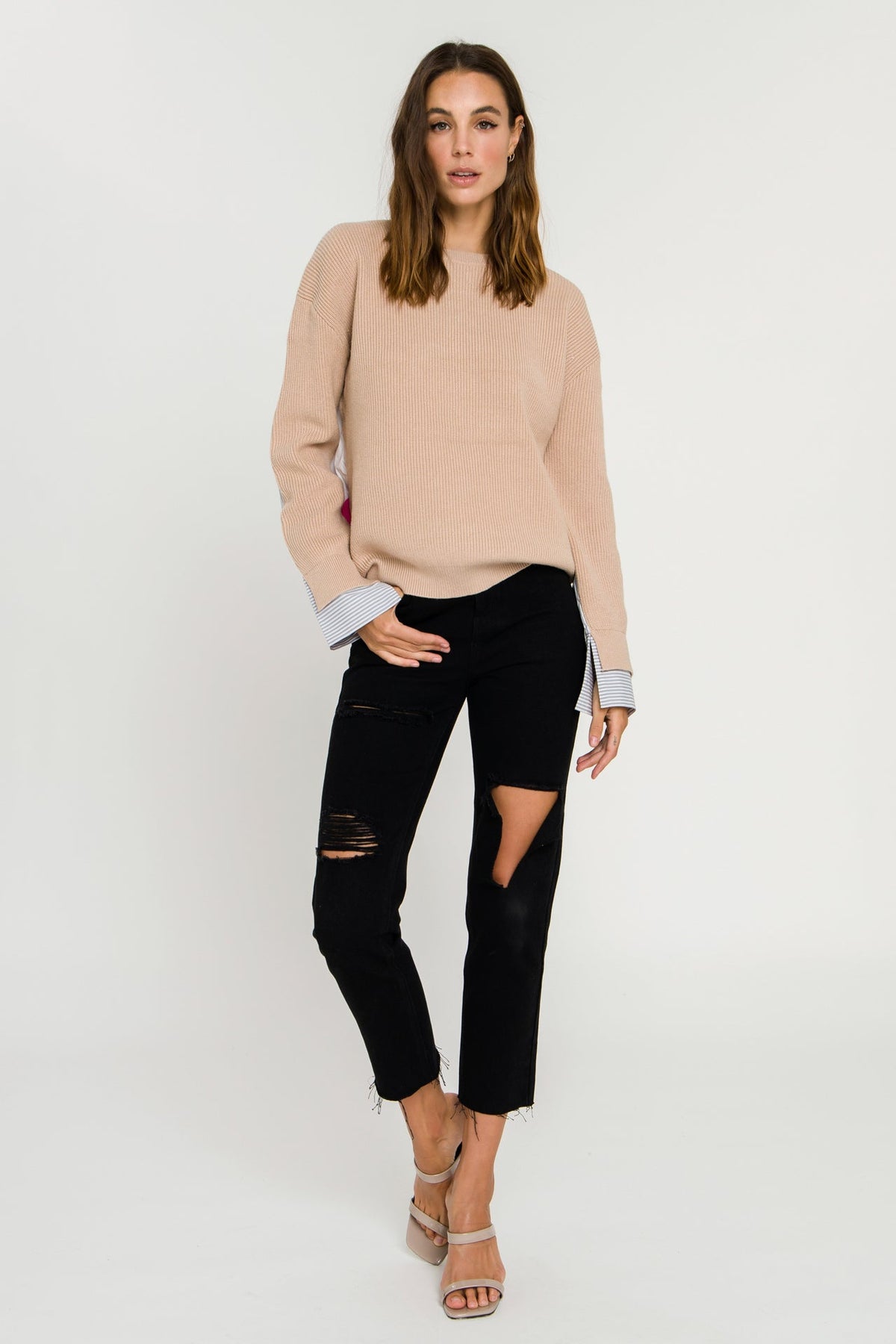 Mix Media Color Block Sweater