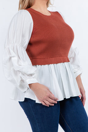 ENGLISH FACTORY - Knit Woven Combo Top - SWEATERS & KNITS available at Objectrare