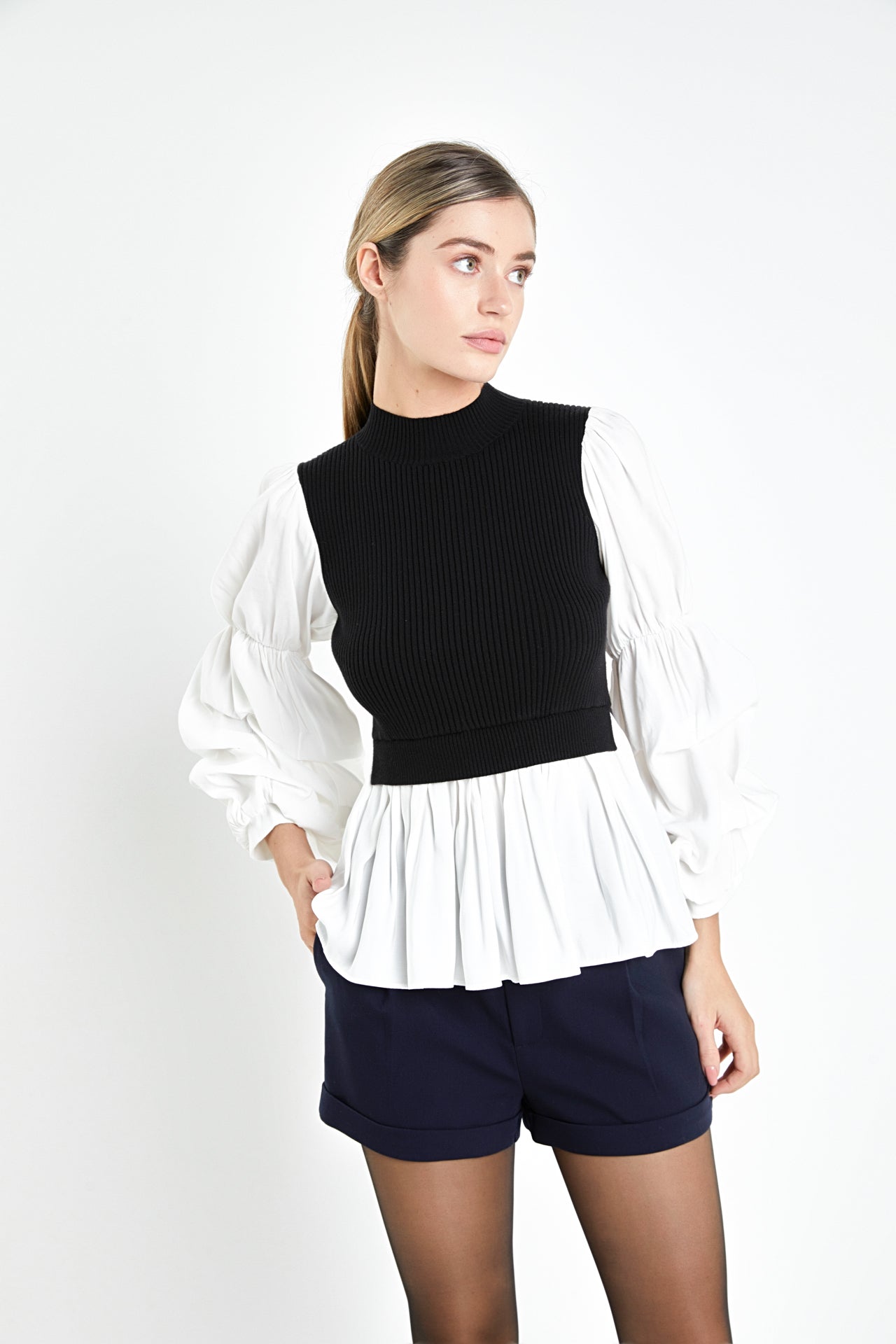 ENGLISH FACTORY - Mixed Media Pullover Top - SWEATERS & KNITS available at Objectrare