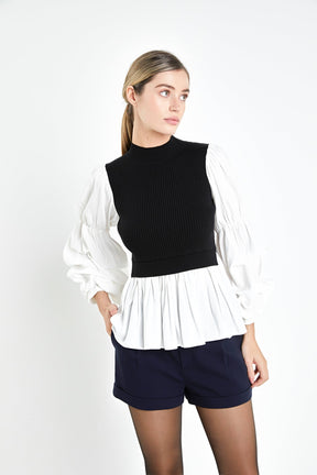 ENGLISH FACTORY - Mixed Media Pullover Top - SWEATERS & KNITS available at Objectrare