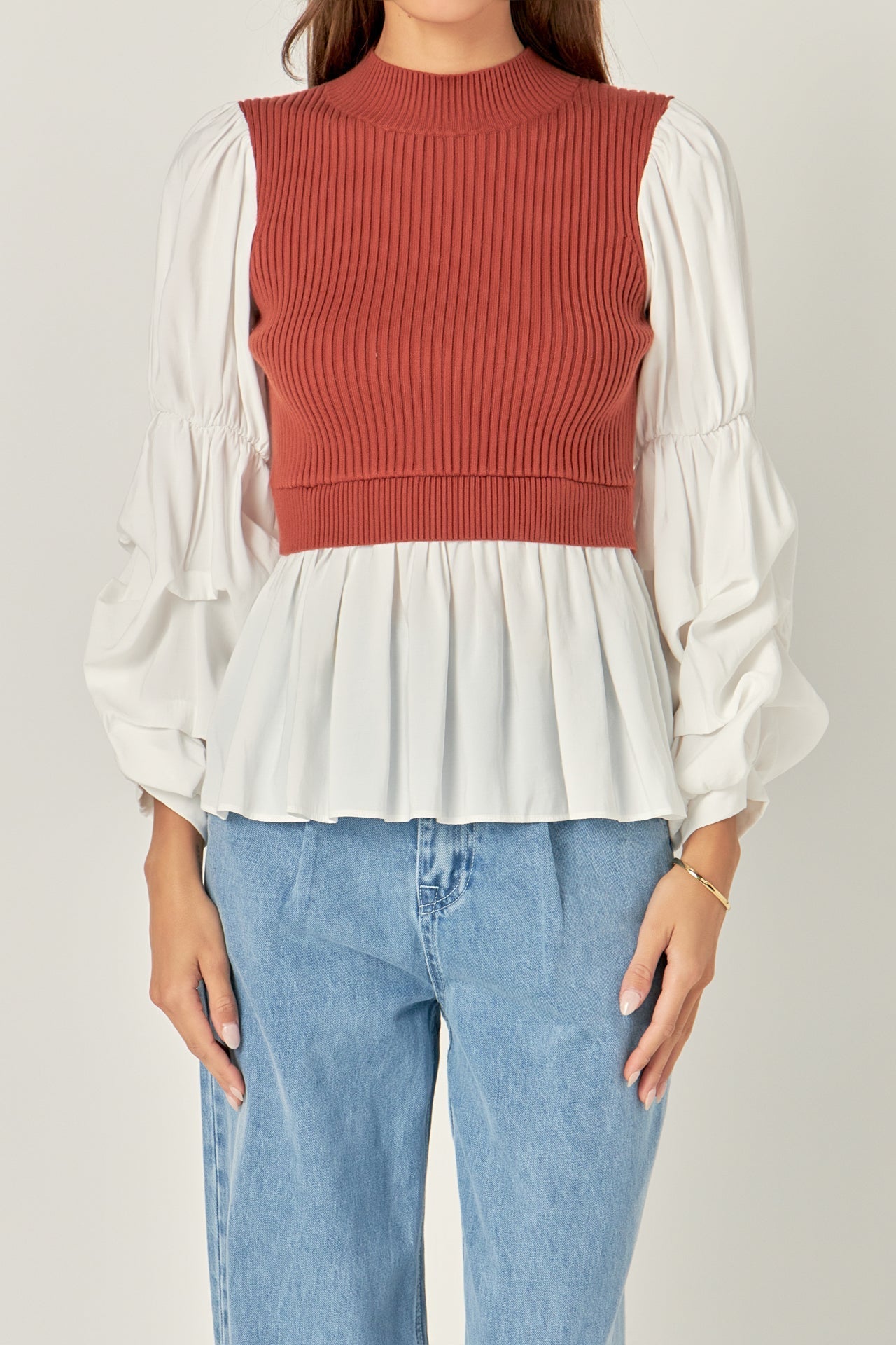 ENGLISH FACTORY - Mixed Media Pullover Top - SWEATERS & KNITS available at Objectrare
