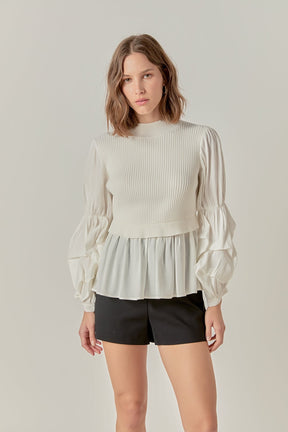 ENGLISH FACTORY - Mixed Media Top - SWEATERS & KNITS available at Objectrare