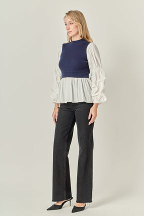 ENGLISH FACTORY - Mixed Media Top - SWEATERS & KNITS available at Objectrare