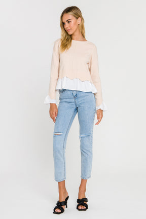 ENGLISH FACTORY - Scalloped Hem Poplin Combo Sweater - SWEATERS & KNITS available at Objectrare