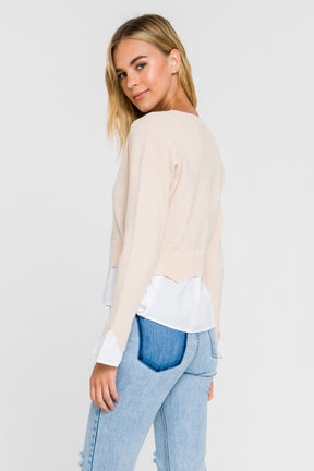 ENGLISH FACTORY - Scalloped Hem Poplin Combo Sweater - SWEATERS & KNITS available at Objectrare