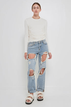 GREY LAB - Ruched Side Knit Top - TOPS available at Objectrare