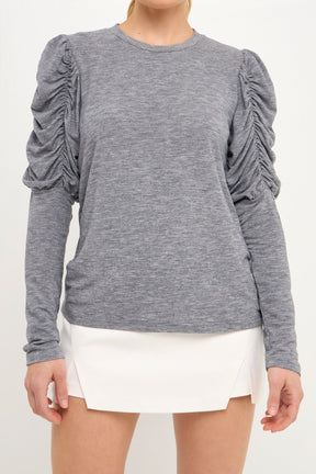 ENGLISH FACTORY - Ruched Sleeve Knit Top - SWEATERS & KNITS available at Objectrare